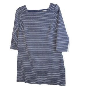 LOFT Stripe Knit Knee Length Dress MEDIUM zip Blue White Stripe‎